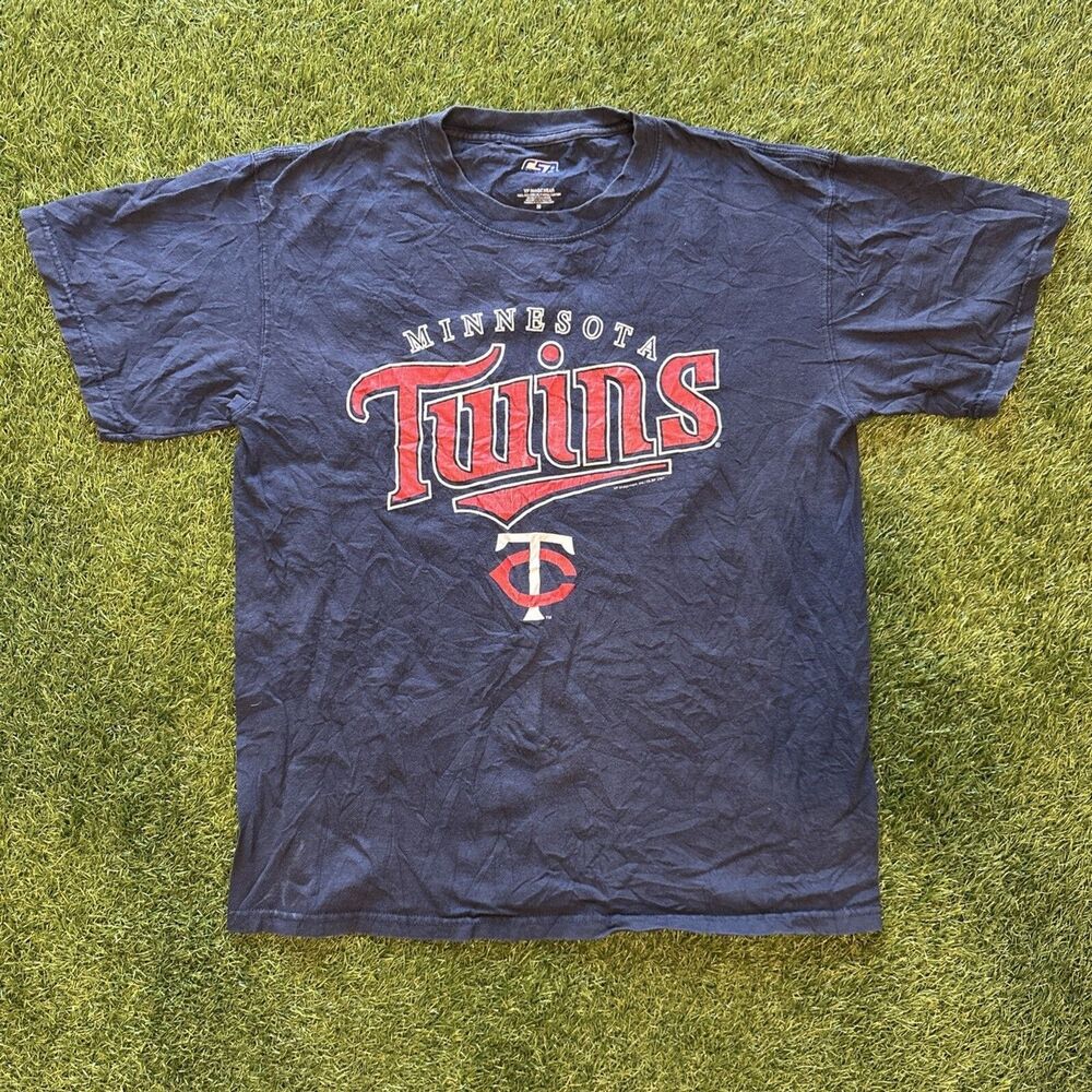 Y2K MLB Minnesota Twins Navy Mens Medium Graphic Logo Tee Shirt CSA 100% Cotton